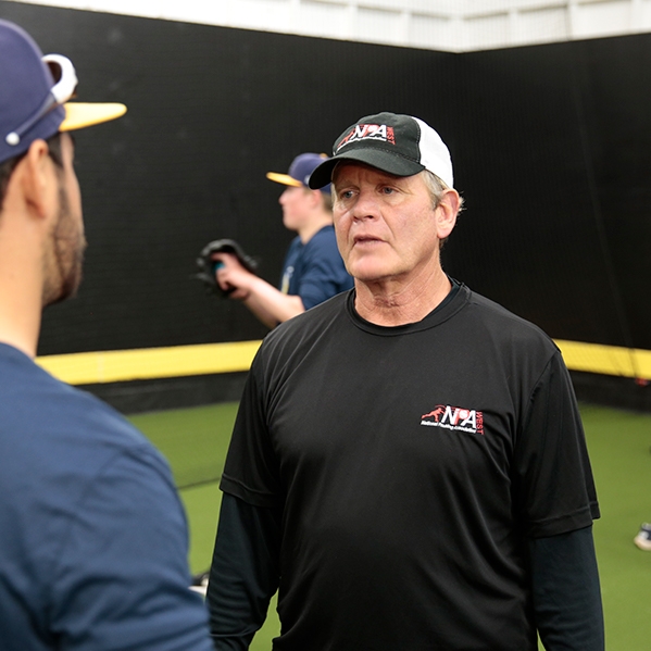 Randy Wishmyer coaching pitcher at NPA West facility